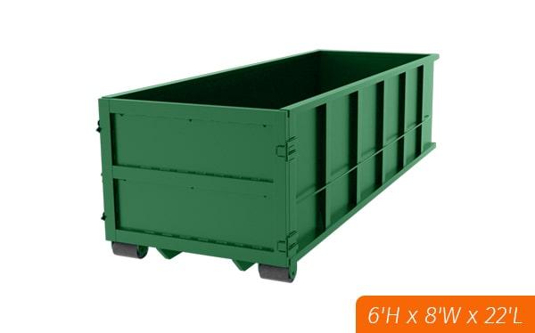 our 30-yard dumpsters typically measure 22 feet long,5 feet wide, and 6 feet high